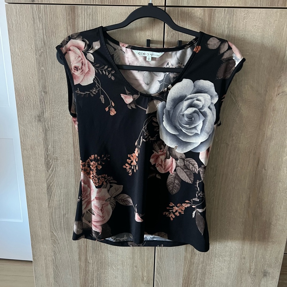 CLEO Black and Pink Floral Short Sleeve Top